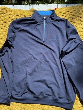 FootJoy 1/4 Zip Golf Pullover Men’s L Solid Navy L/S Performance Stretch Nylon